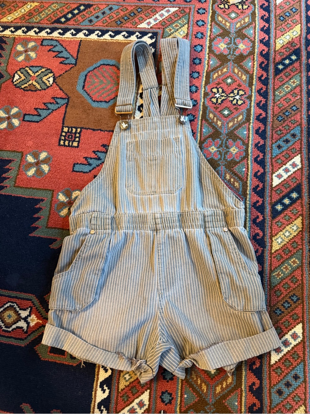 One Teaspoon Striped Blue and Tan Denim Short Overalls